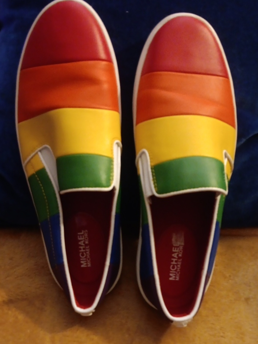 Michael Kors Rainbow Leather Slip-On Sneakers - Red, Orange, Yellow, Green, Blue